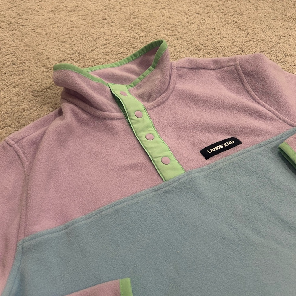 Lands' End kids 14/16 Lavender and Mint Fleece Pullover - Picture 3 of 5
